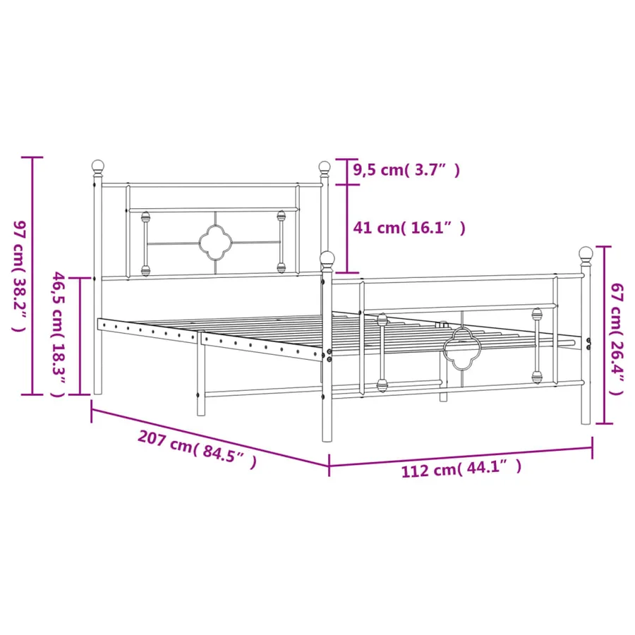 Cadre de lit métal sans matelas avec pied de lit noir 107x203cm - 11