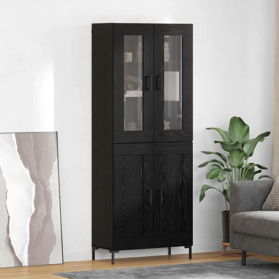 Haut Armoire 2 pcs Chêne noir Bois d'ingénierie