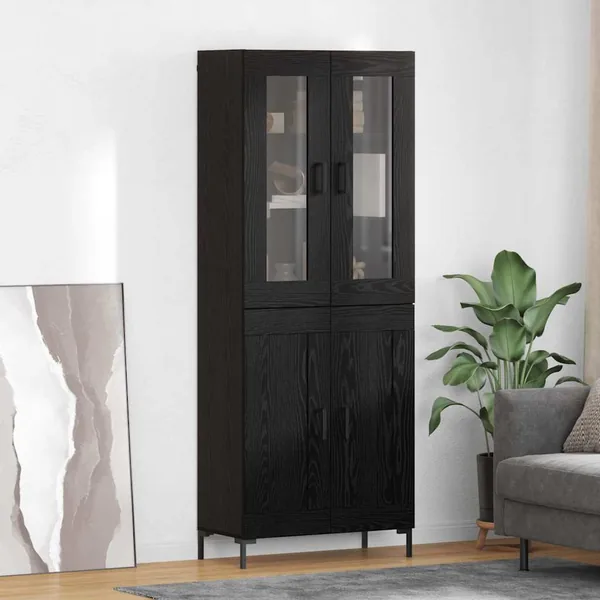 Haut Armoire 2 pcs Chêne noir Bois d'ingénierie