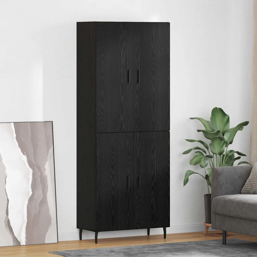 Haut Armoire 2 pcs Chêne noir Bois Aggloméré et Verre