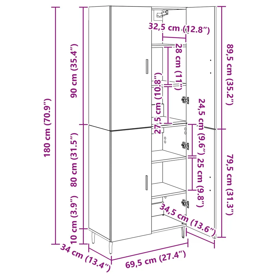 Haut Armoire 2 pcs Chêne noir Bois Aggloméré et Verre - 13
