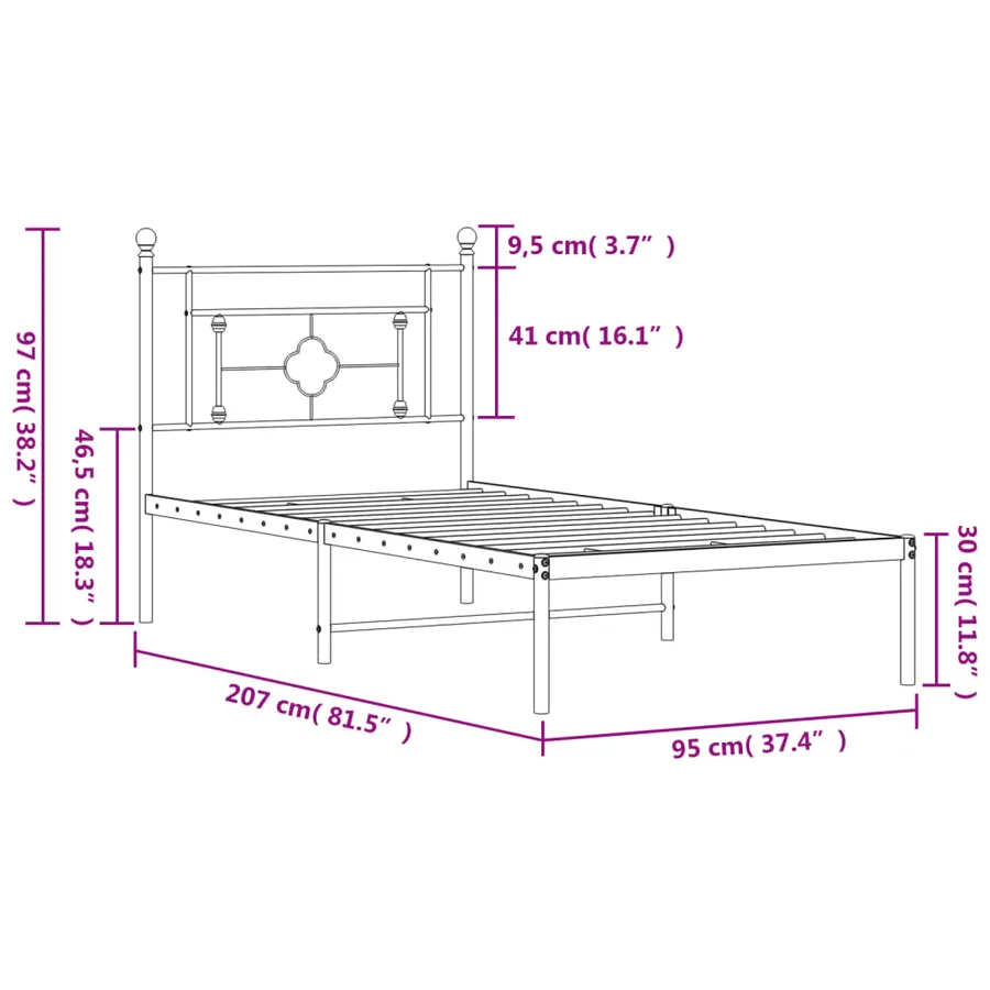 Cadre de lit métal sans matelas avec tête de lit noir 90x200 cm - 11