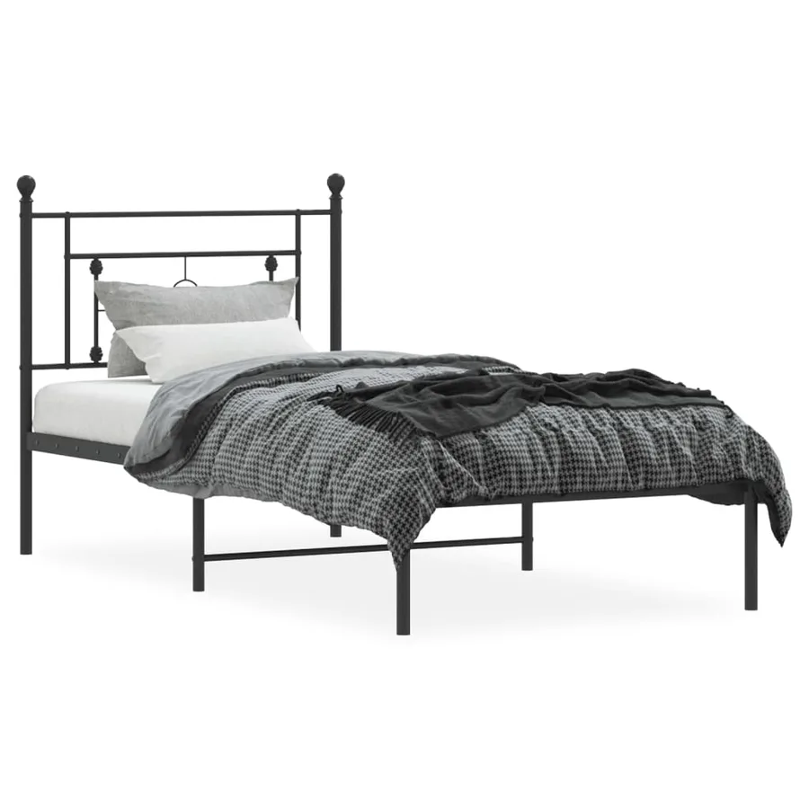 Cadre de lit métal sans matelas avec tête de lit noir 90x200 cm - 3