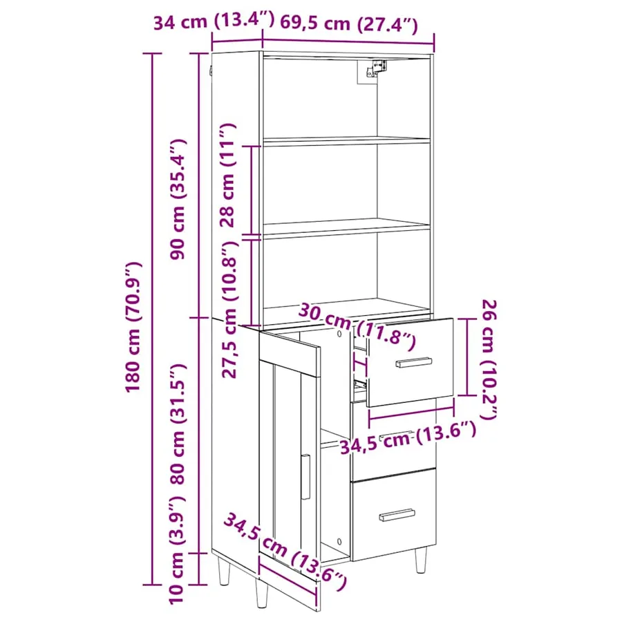 Haut Armoire Bois Ancien 69,5 x 34 x 180 cm Bois d'ingénierie - 15