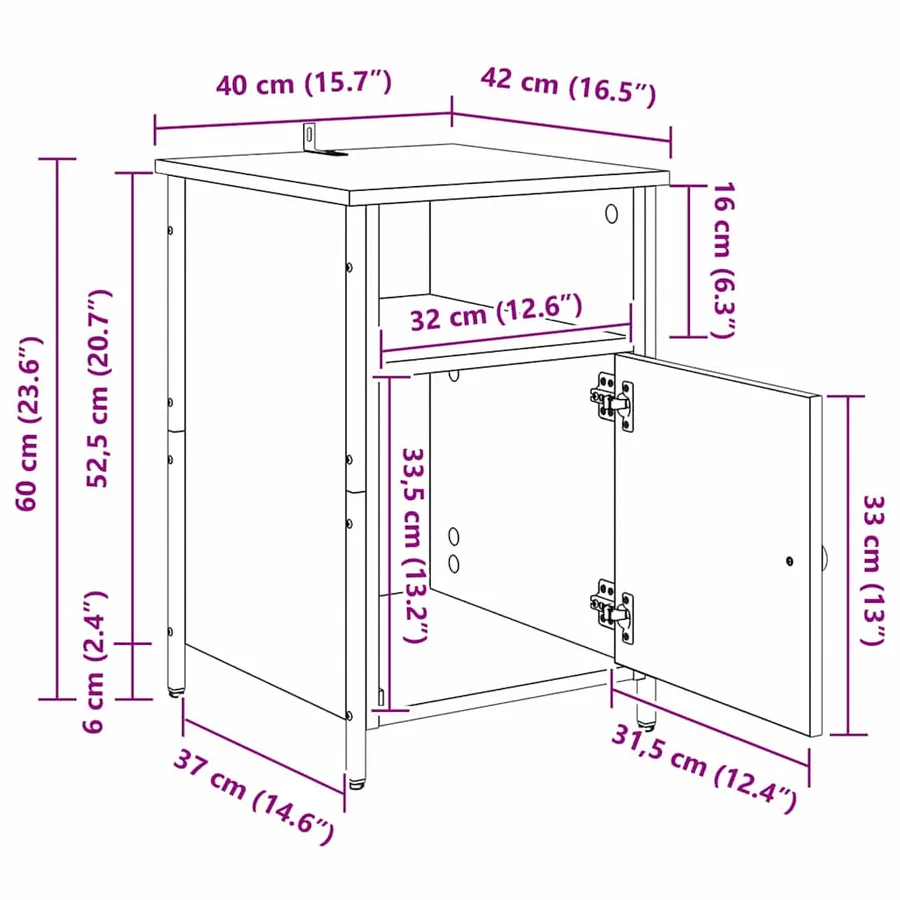 Cabinet de chevet 2 pc Chêne artisanal 40 x 42 x 60 cm - 19