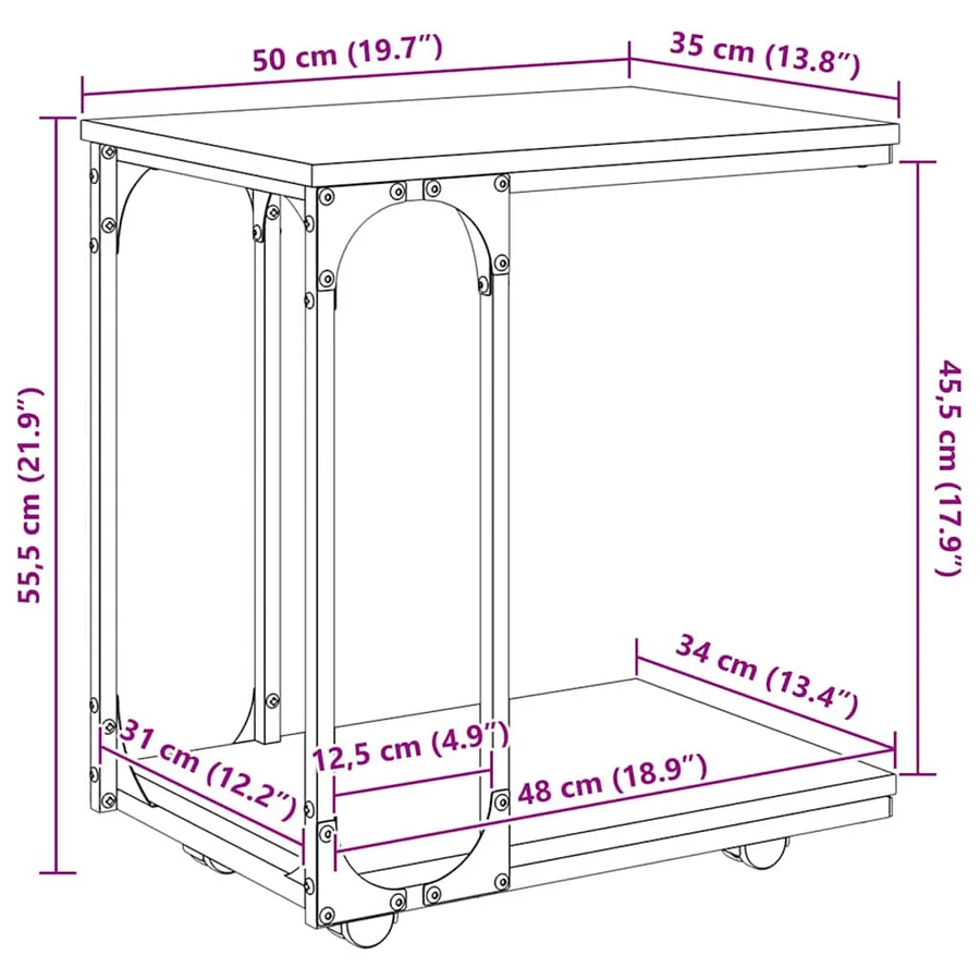 Table d'appoint Chêne noir 50 x 35 x 55,5 cm Bois d'ingénierie - 11
