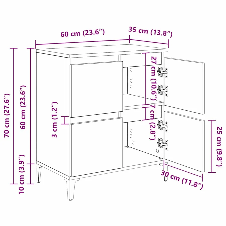 Buffets 2 pcs Chêne artisanal 60 x 35 x 70 cm Bois d'ingénierie - 15