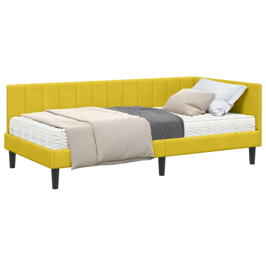Cadre de lit d'angle avec matelas 2 pcs Jaune Velours - 2