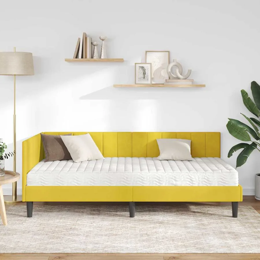 Cadre de lit d'angle avec matelas 2 pcs Jaune Velours - 3