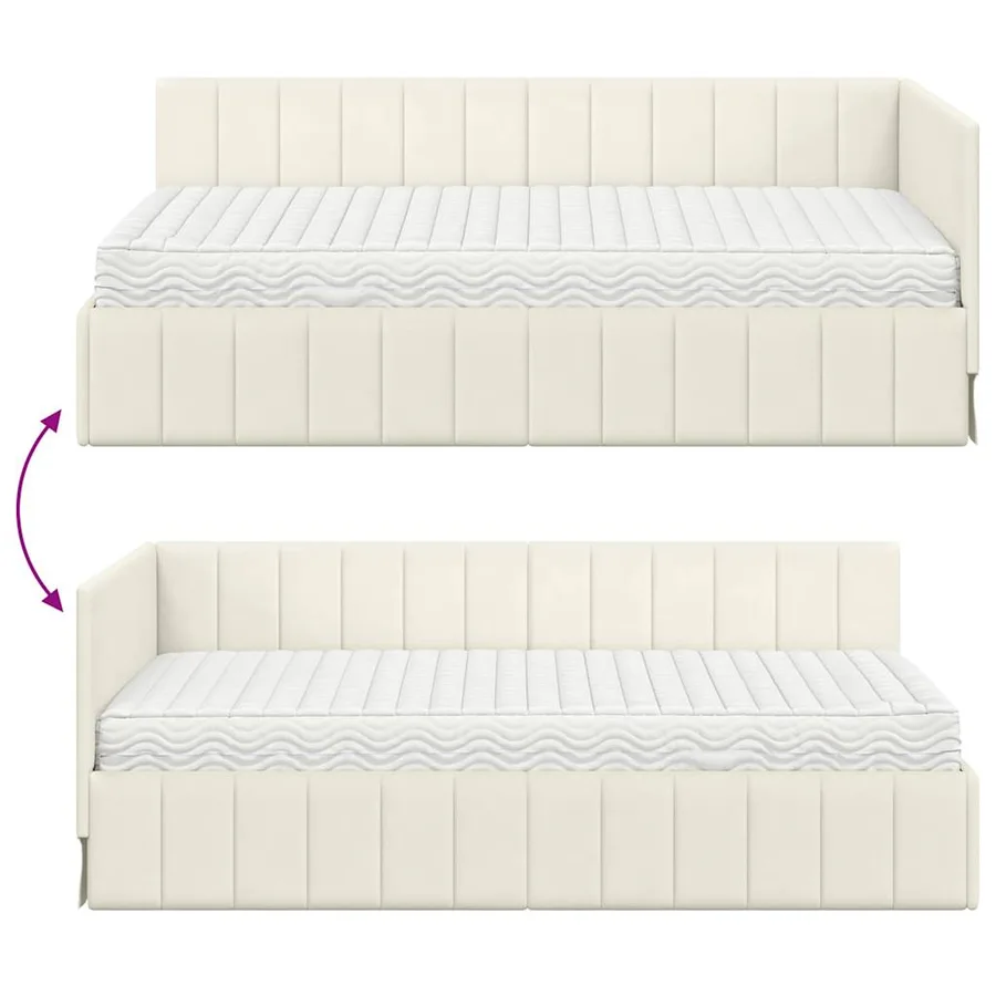 Cadre de lit d'angle avec matelas 2 pcs Crème Velours - 12