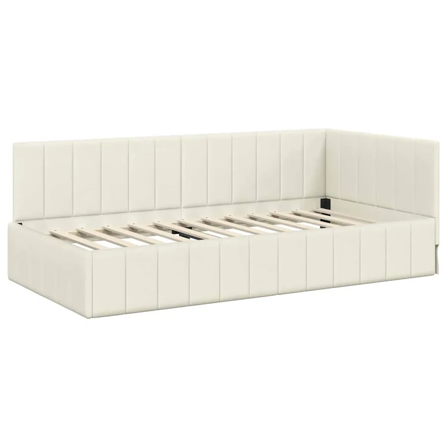 Cadre de lit d'angle avec matelas 2 pcs Crème Velours - 6