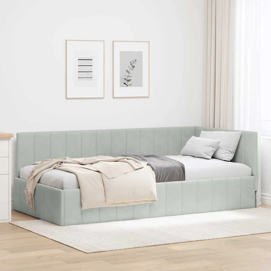 Cadre de lit d'angle Gris clair 100 cm x 200 cm Velours