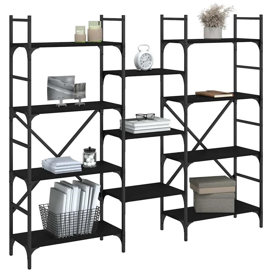 Bibliothèque noir 160x28,5x136,5 cm bois d'ingénierie - 4
