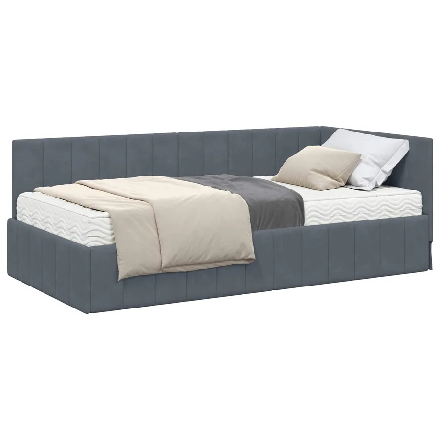 Cadre de lit d'angle avec matelas 2 pcs Gris Velours - 2