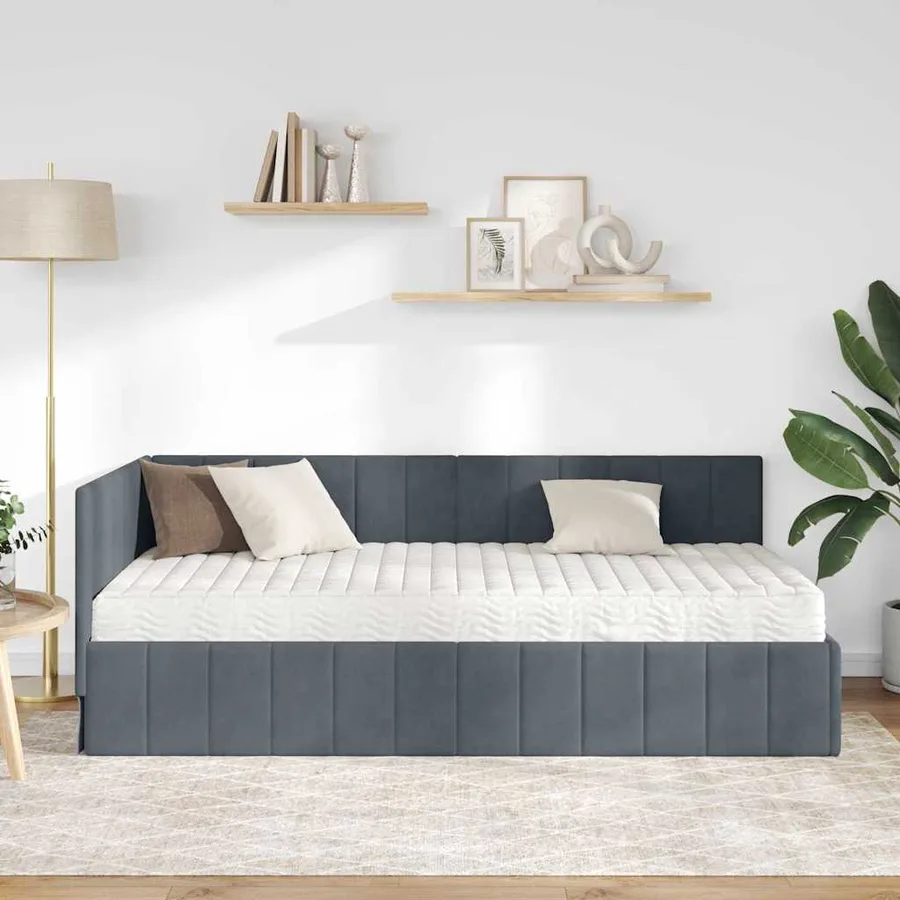 Cadre de lit d'angle avec matelas 2 pcs Gris Velours - 3