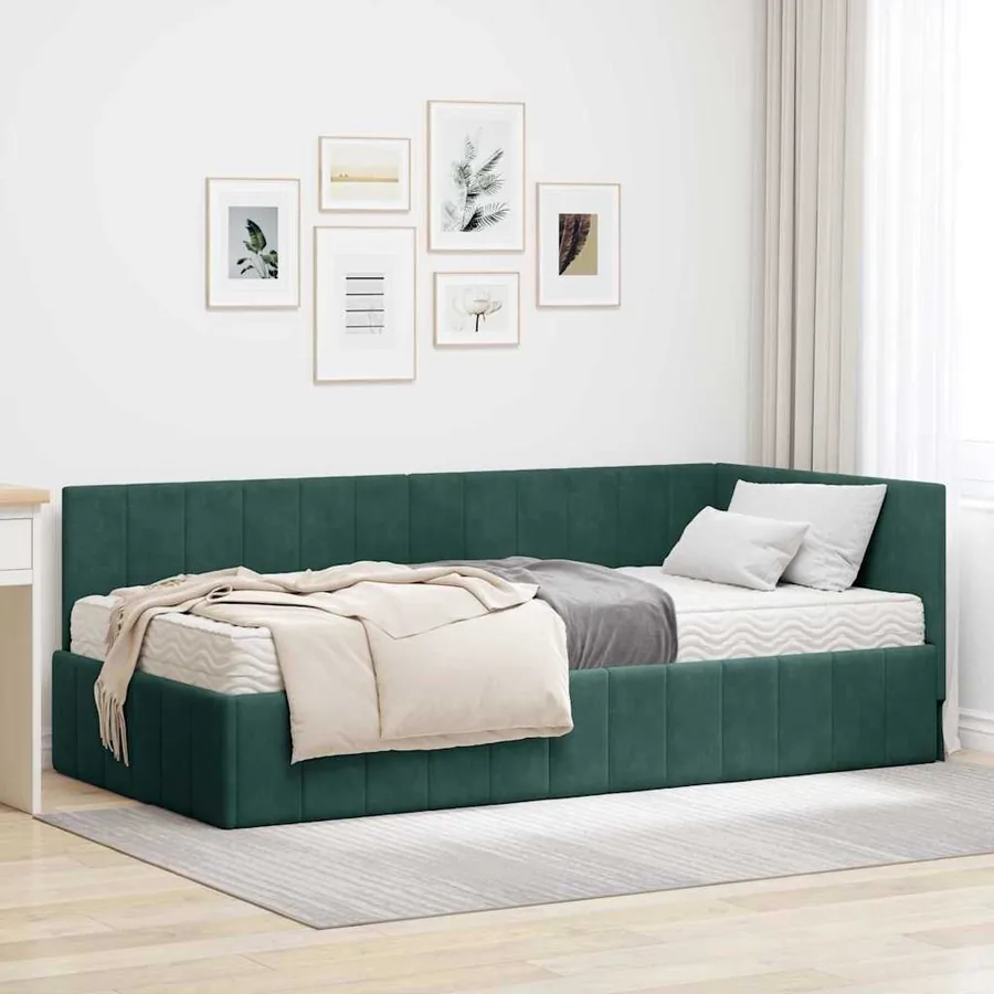 Cadre de lit d'angle avec matelas 2 pcs Vert Velours