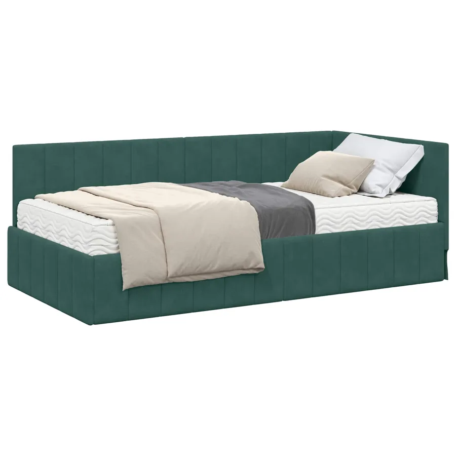 Cadre de lit d'angle avec matelas 2 pcs Vert Velours - 2