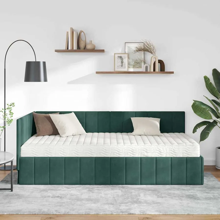 Cadre de lit d'angle avec matelas 2 pcs Vert Velours - 3