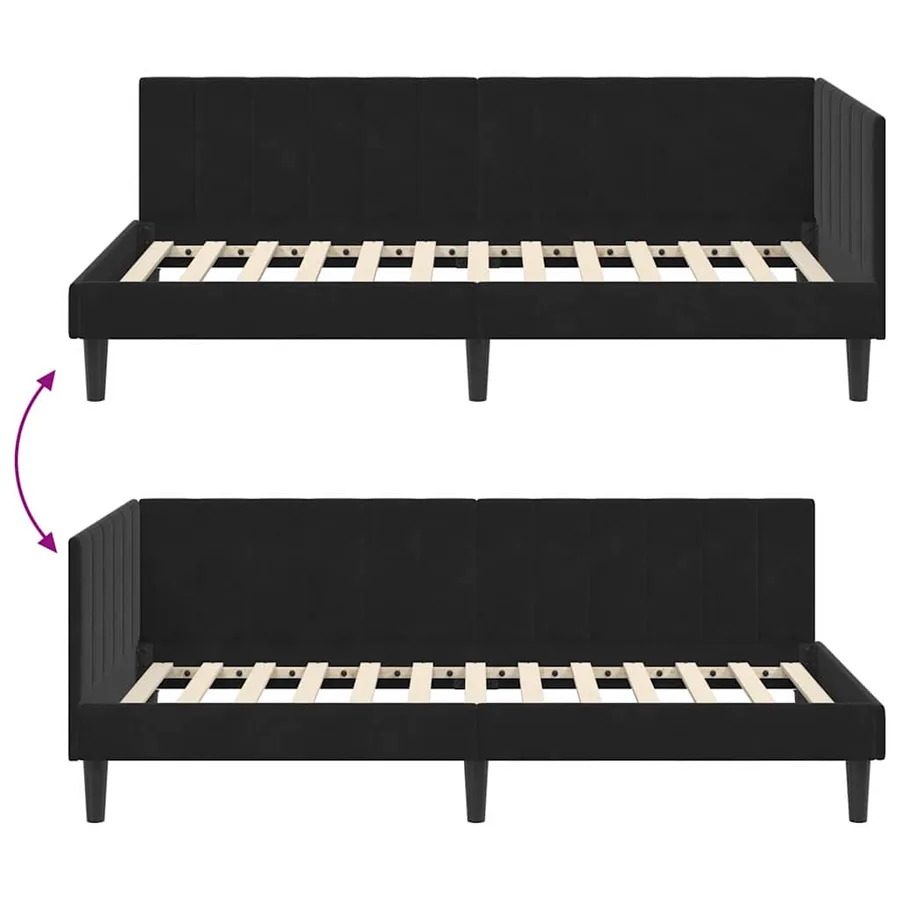Cadre de lit d'angle Noir 90 cm x 190 cm Velours - 9
