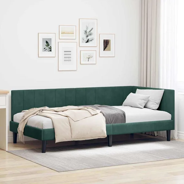 Cadre de lit d'angle Vert foncé 100 cm x 200 cm Velours