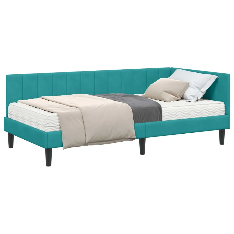 Cadre de lit d'angle avec matelas 2 pcs Turquoise Velours - 2