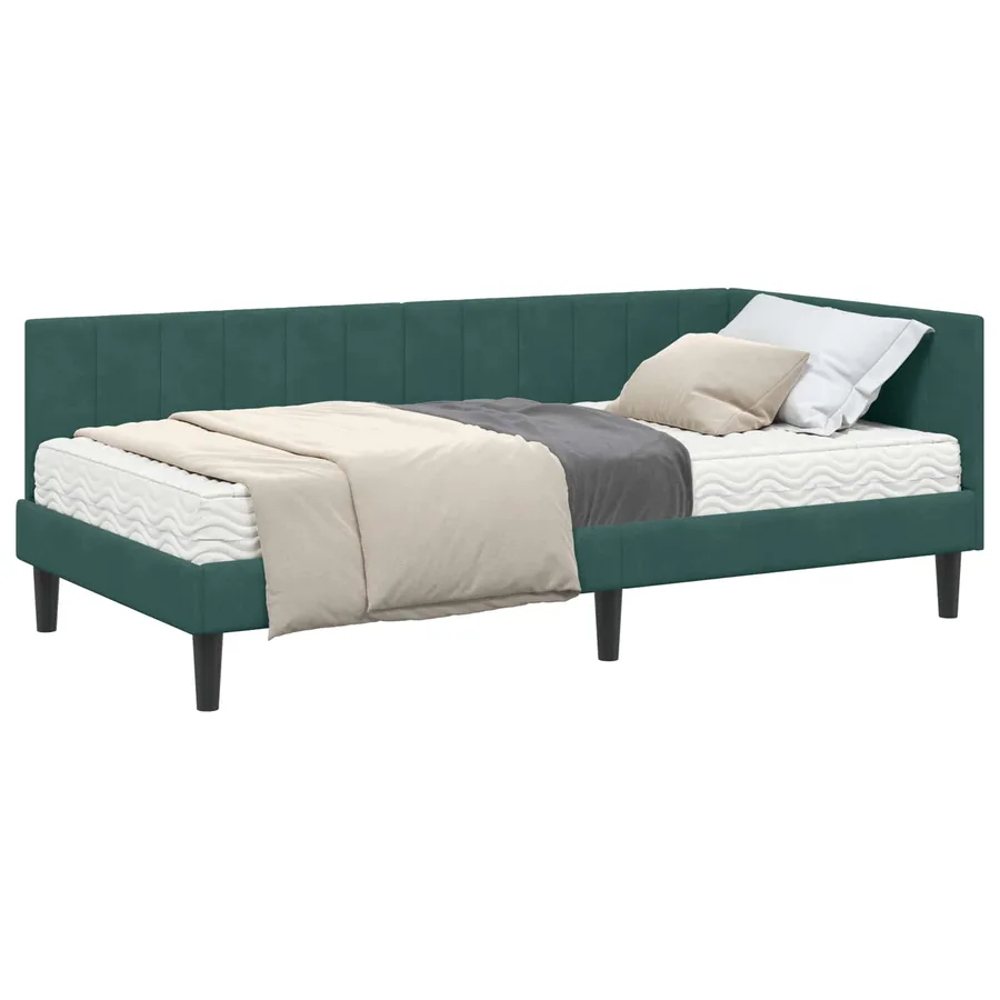 Cadre de lit d'angle avec matelas 2 pcs Vert Velours - 2
