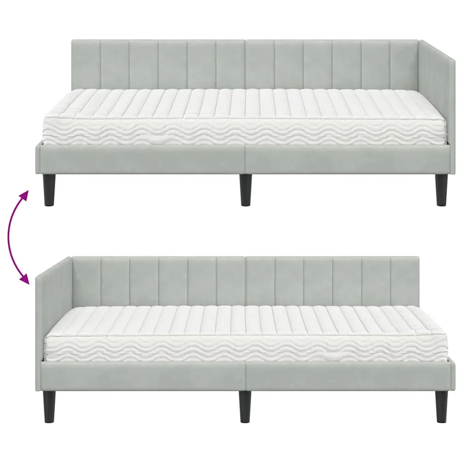 Cadre de lit d'angle avec matelas 2 pcs Gris clair Velours - 12