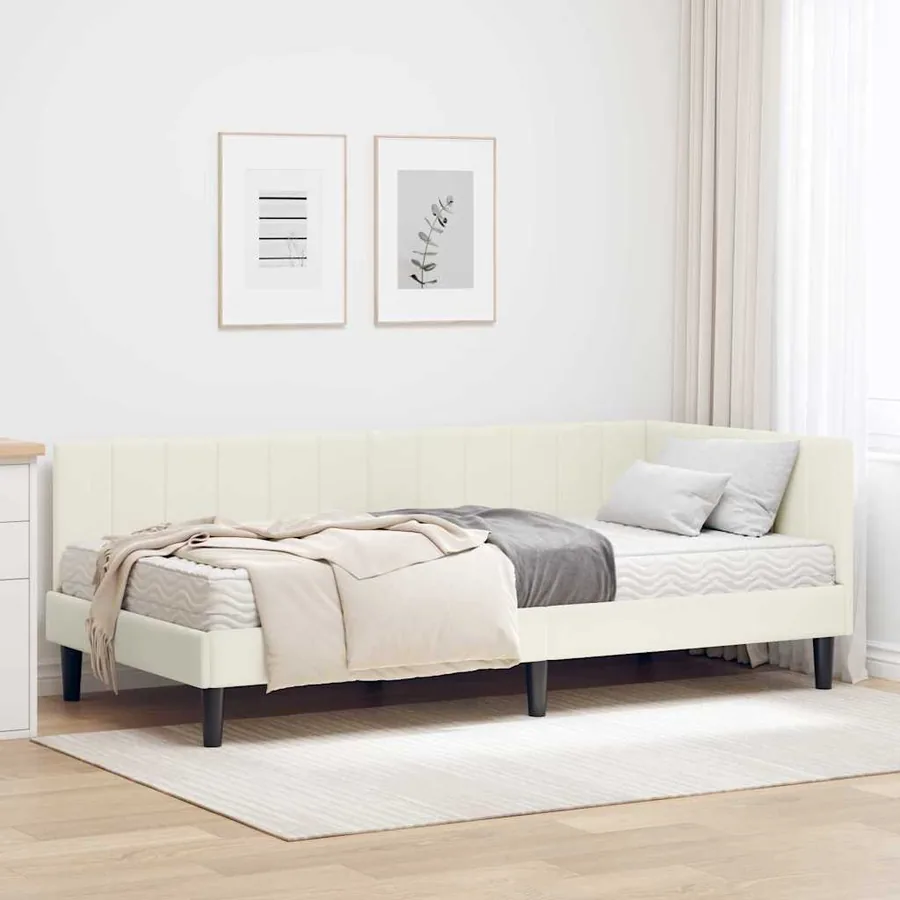 Cadre de lit d'angle avec matelas 2 pcs Crème Velours