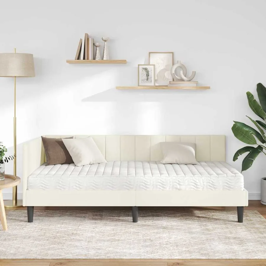 Cadre de lit d'angle avec matelas 2 pcs Crème Velours - 3