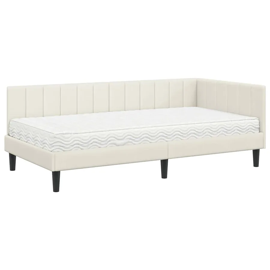Cadre de lit d'angle avec matelas 2 pcs Crème Velours - 4