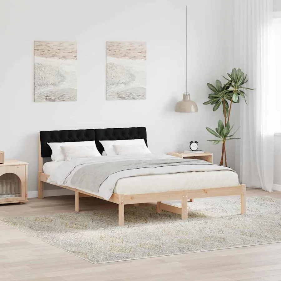 Cadre de lit Marron et noir 160 x 200 cm Bois massif en pin