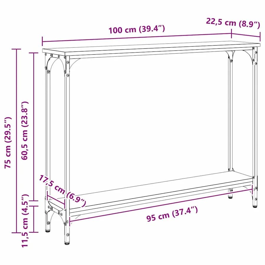 Table console Chêne noir 100 x 22,5 x 75 cm Bois d'ingénierie - 13