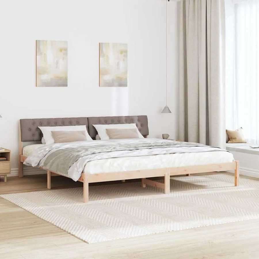 Cadre de lit Marron et taupe 200 x 200 cm Bois massif en pin - 4