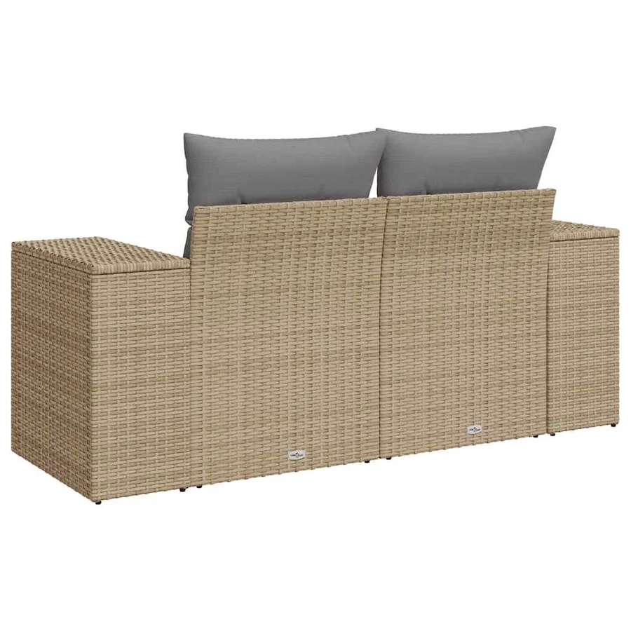 Canapé de jardin avec coussins 2 places beige résine tressée - 6