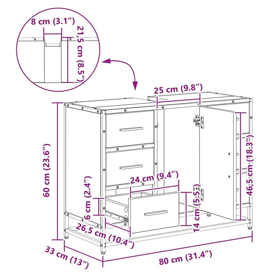 Cabinet de salle de bain avec porte Bois Ancien 80 x 33 x 60 cm - 15