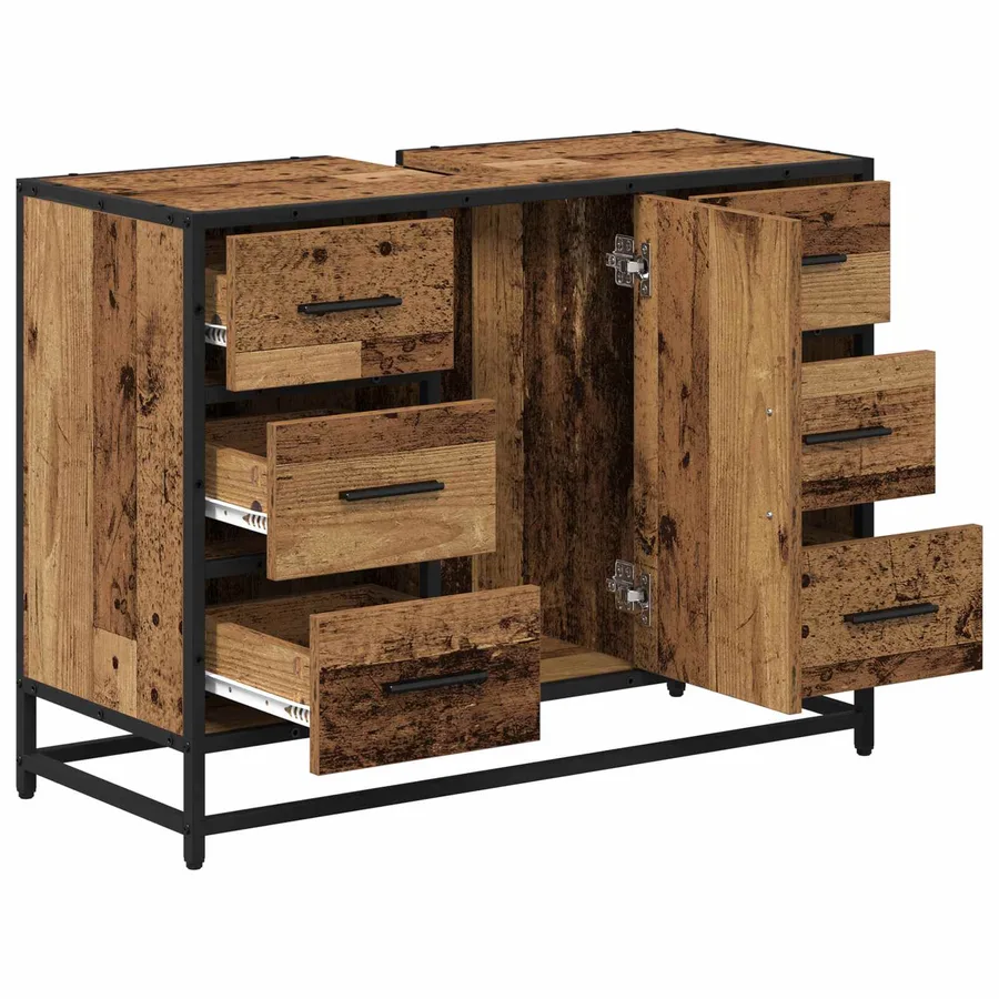 Cabinet de salle de bain avec porte Bois Ancien 80 x 33 x 60 cm - 5
