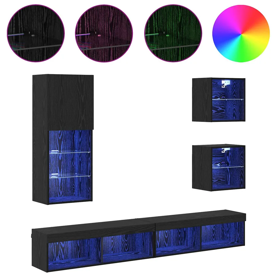 Unités murales TV avec LED 5 pcs Chêne noir Bois d'ingénierie - 4