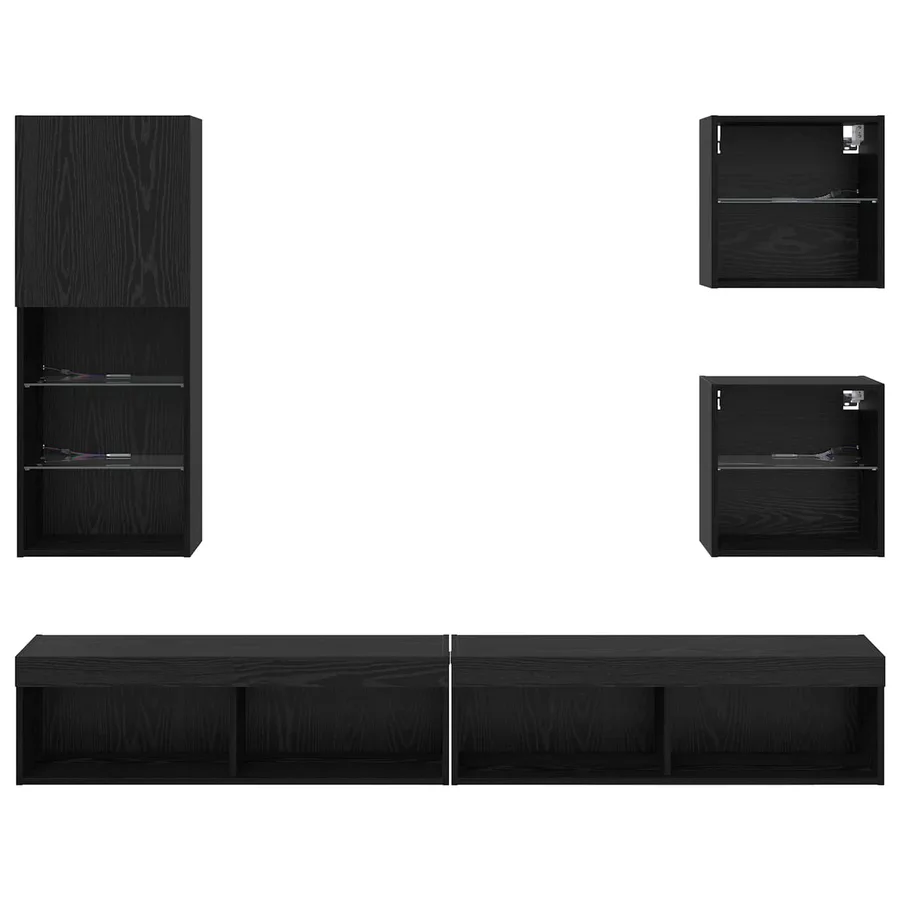 Unités murales TV avec LED 5 pcs Chêne noir Bois d'ingénierie - 8