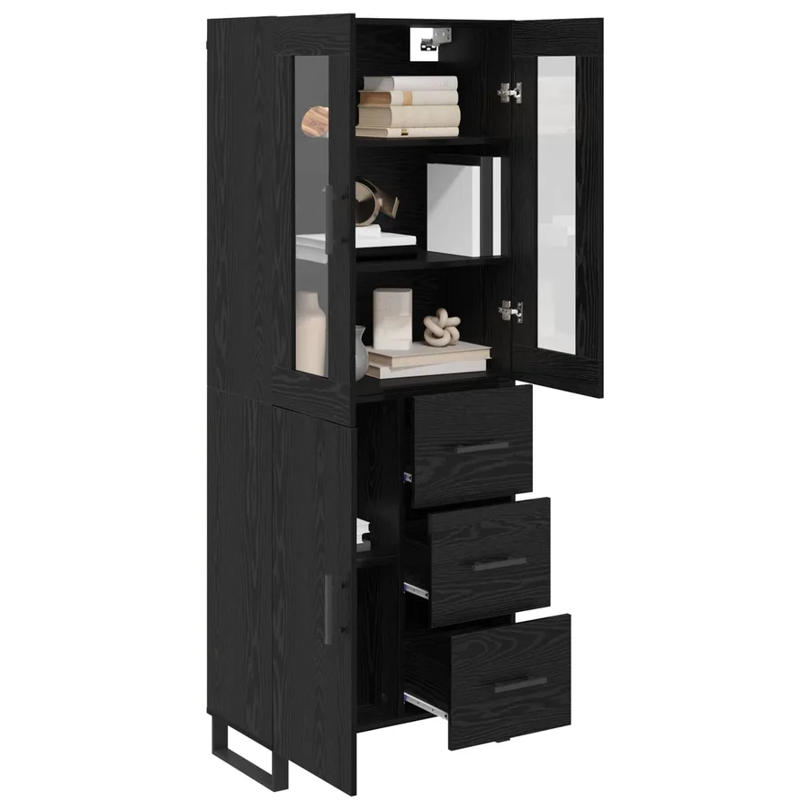 Haut Armoire 2 pcs Chêne noir Bois Aggloméré et Verre - 3