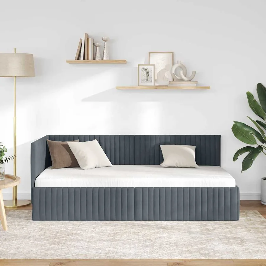 Cadre de lit d'angle Gris foncé 90 cm x 200 cm Velours - 3