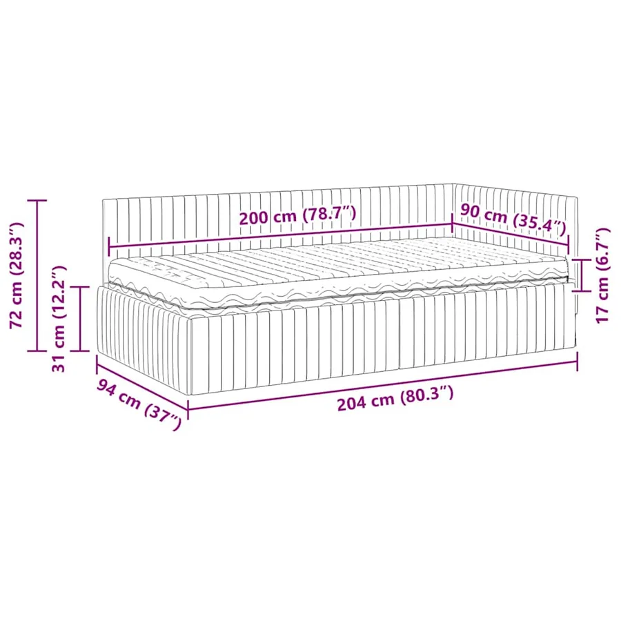 Cadre de lit d'angle avec matelas 2 pcs Vert Velours - 14