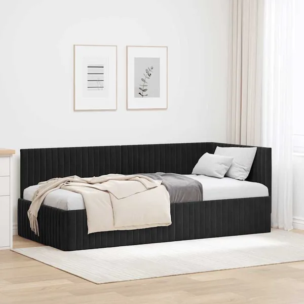 Cadre de lit d'angle Noir 90 cm x 200 cm Velours
