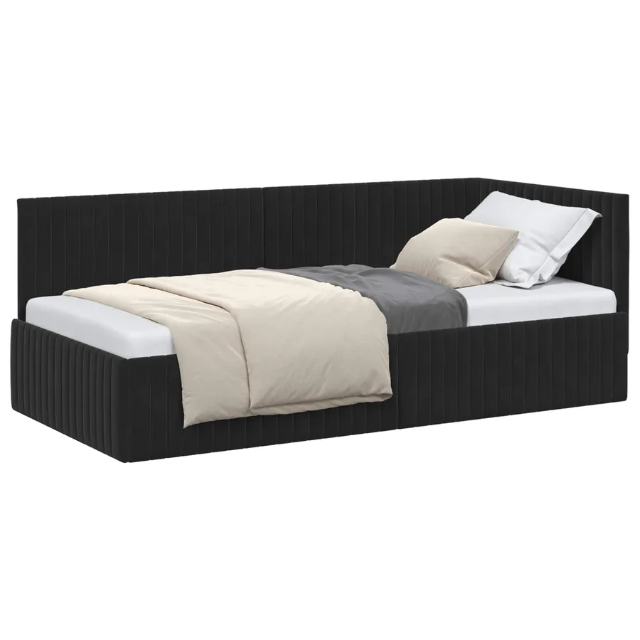 Cadre de lit d'angle Noir 90 cm x 200 cm Velours - 2