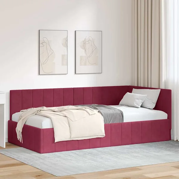 Cadre de lit d'angle Bordeaux 90 cm x 190 cm Velours
