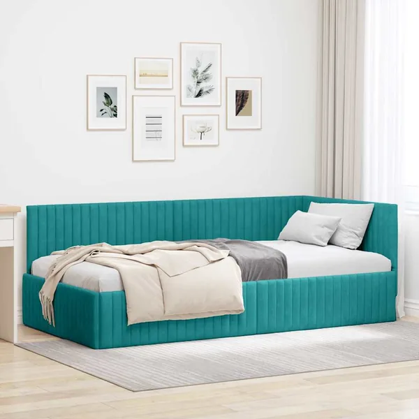Cadre de lit d'angle Turquoise 100 cm x 200 cm Velours