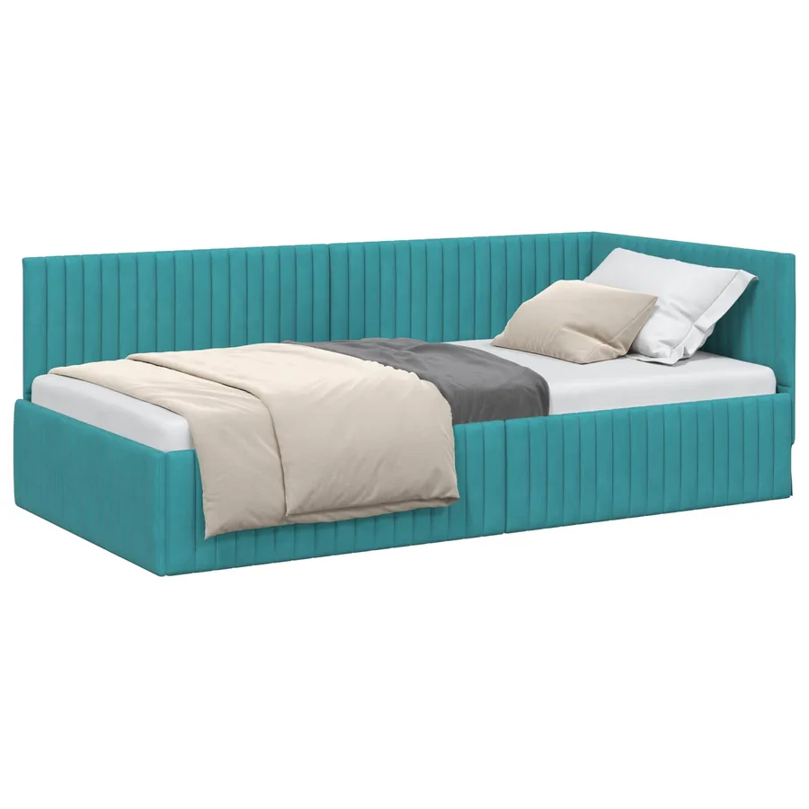 Cadre de lit d'angle Turquoise 100 cm x 200 cm Velours - 2
