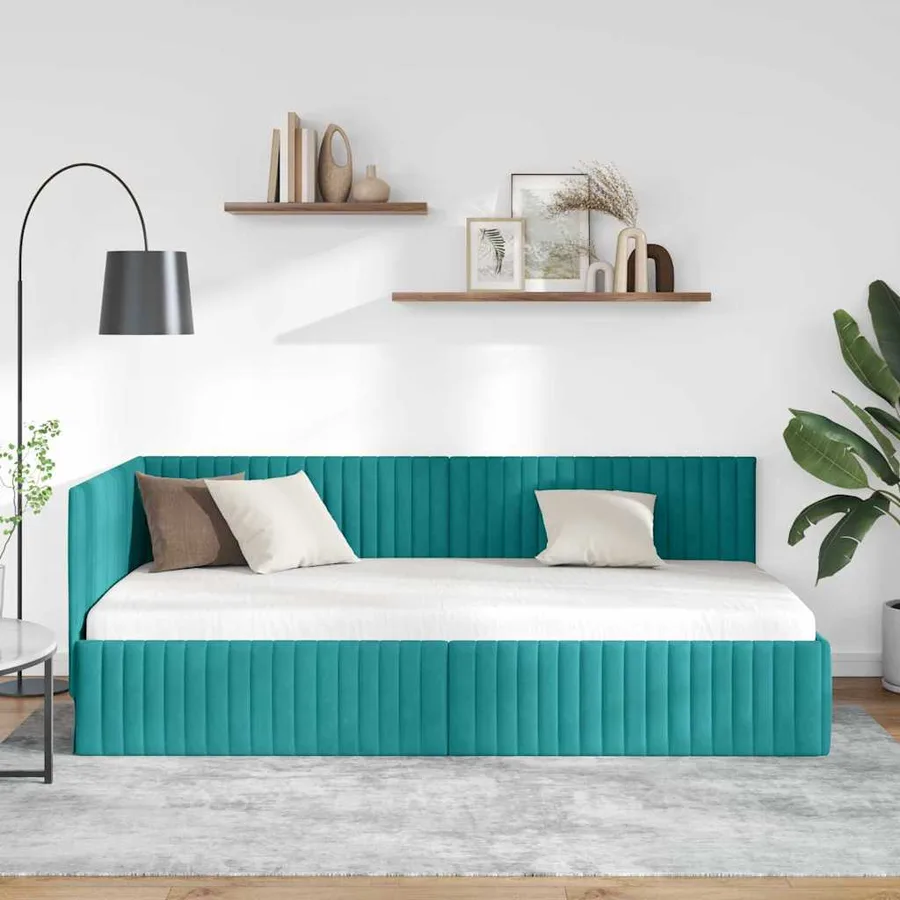 Cadre de lit d'angle Turquoise 100 cm x 200 cm Velours - 3