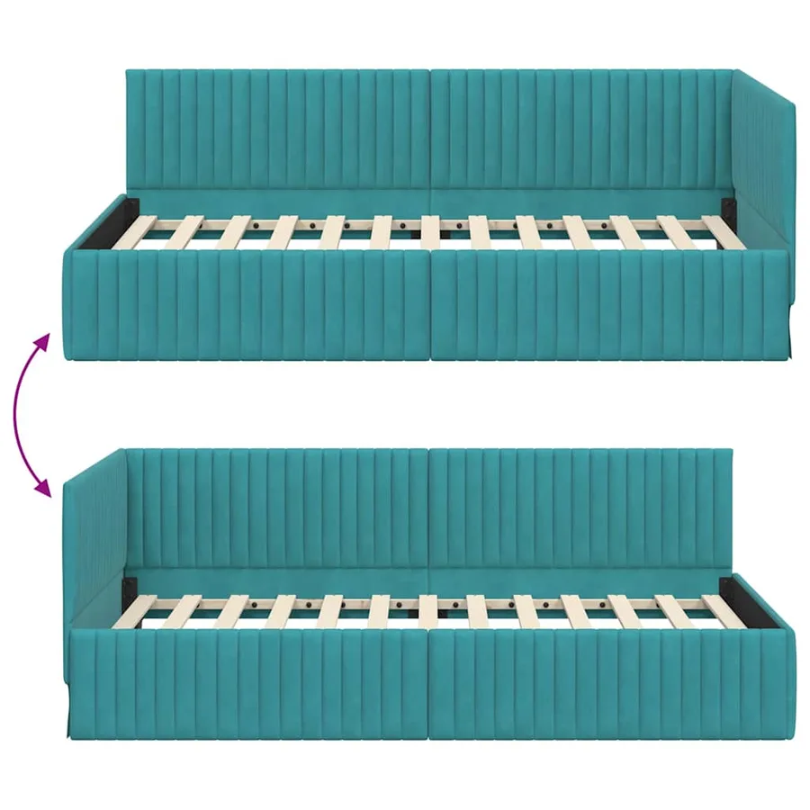 Cadre de lit d'angle Turquoise 100 cm x 200 cm Velours - 9