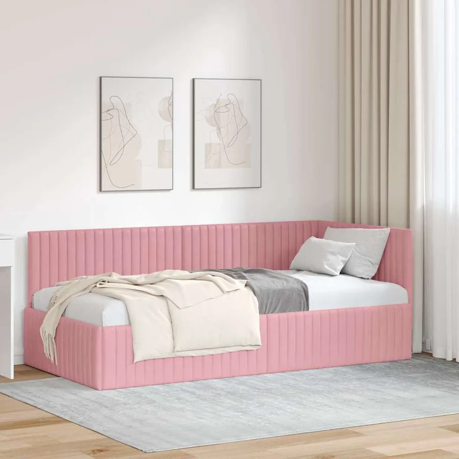 Cadre de lit d'angle Rose 90 cm x 190 cm Velours