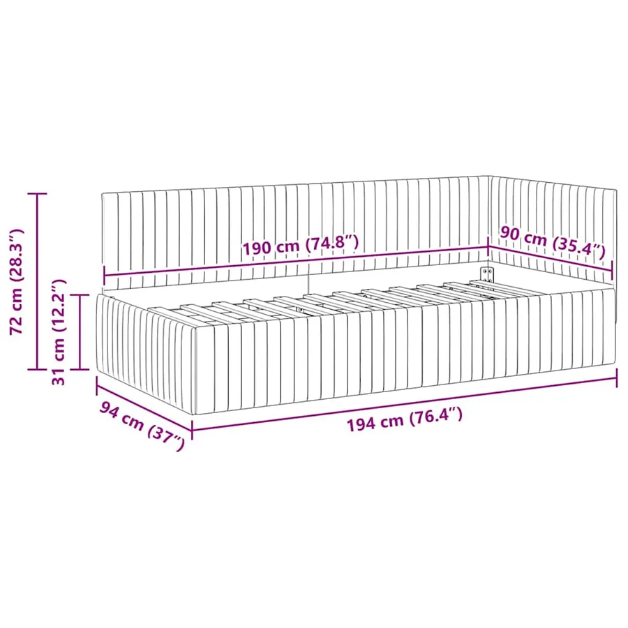 Cadre de lit d'angle Rose 90 cm x 190 cm Velours - 11